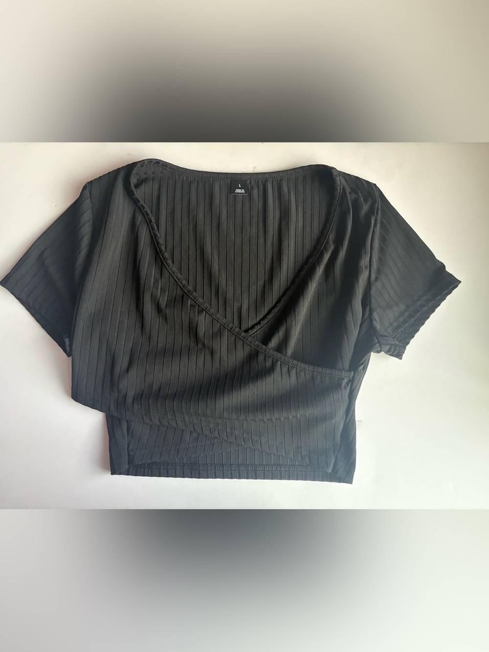 SHEIN Black Ribbed Wrap Crop Top